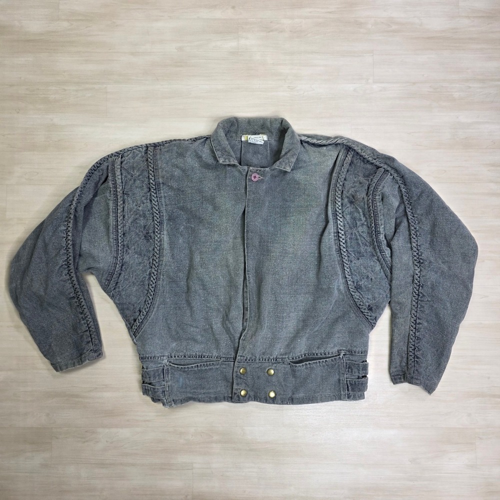 Cotler‎ Mens Denim Buckle Back Jacket Gray Wash Distressed Size Large
